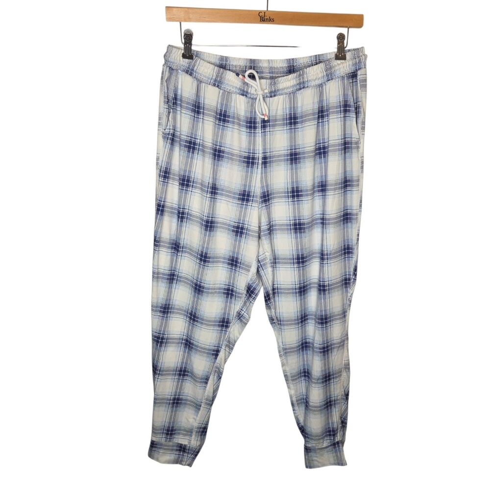Eddie Bauer Sleep Women's XL Plaid Pajama Joggers Blue White Soft Stretch